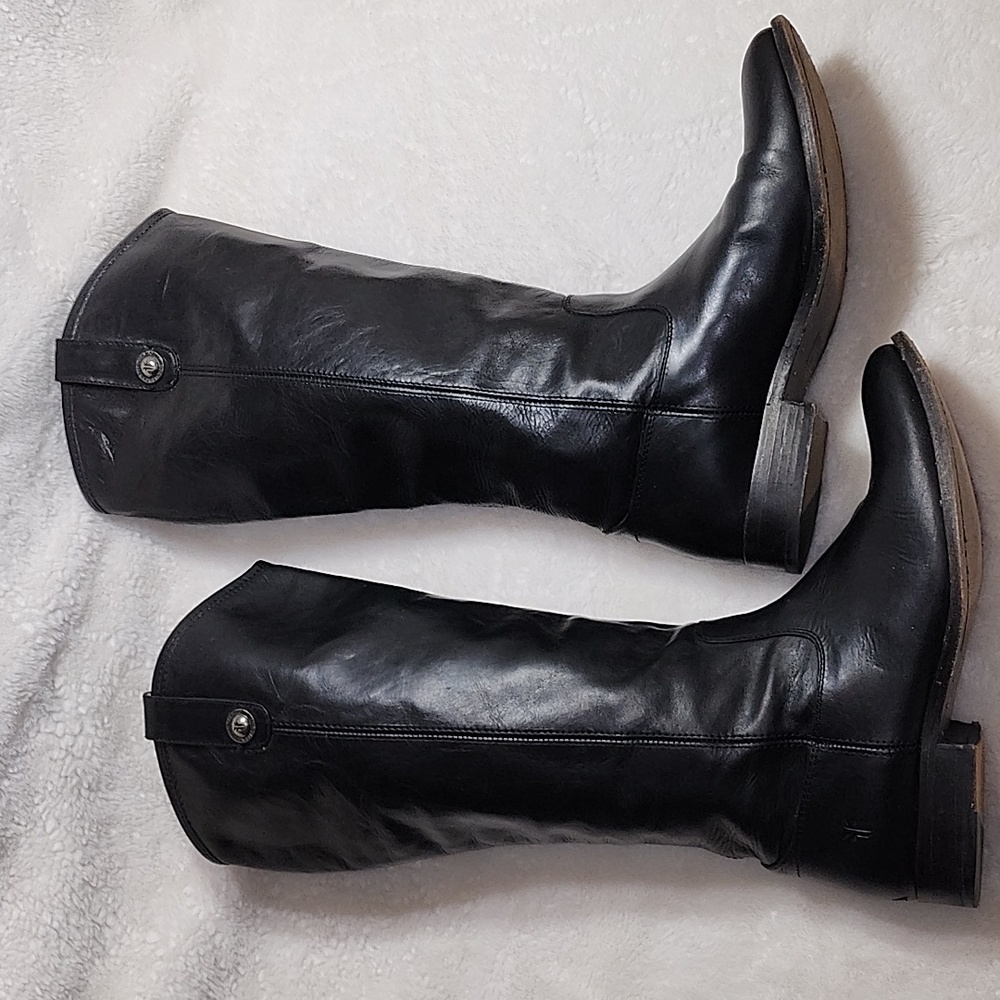 Frye Melissa Button Black Tall Leather Riding Boots Size 9 - Picture 5 of 16